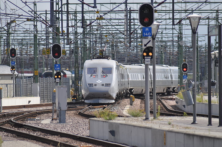 vlak, x2, Međugradski, Željeznički, Malmo, Švedska, signala