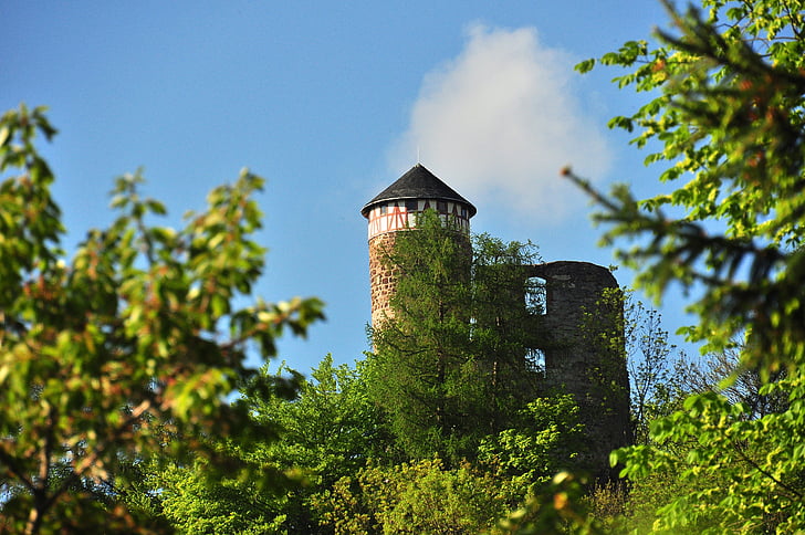 slott, Steinbach-hallenberg, Sky, Castle hall, träd, Thüringen Tyskland