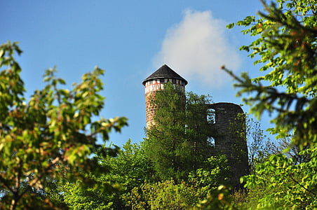 Замок, Штайнбах-Халленберг), небо, Замок зал, деревья, Германии Тюрингия