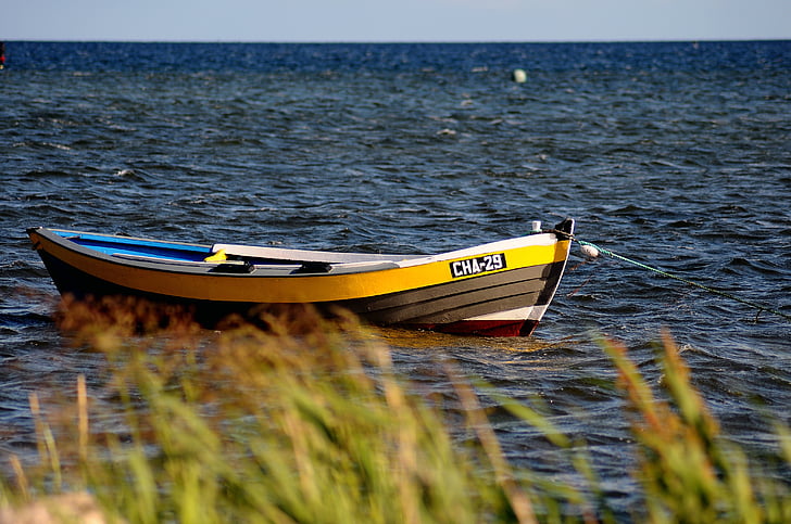 havet, polsk, horisonten, båd, Chałupy, Beach, sommer