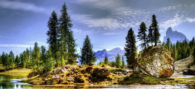becco di mezzodi, Dolomites, dağlar, Göl, İtalya, Alp, UNESCO Dünya Mirası