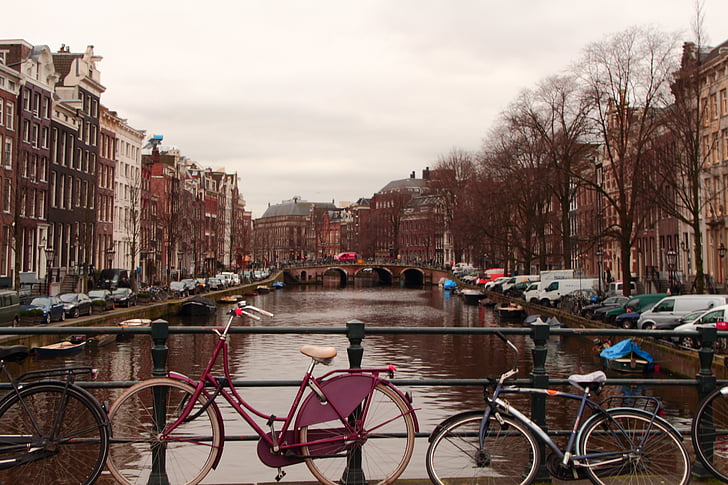 Amsterdam, fiets, Fietsen, Nederland, Nederland, kanaal, kanaal