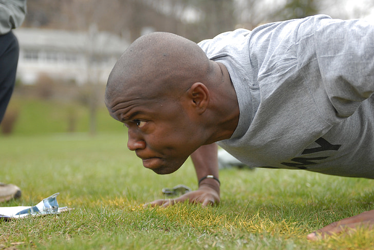 man, exercise, pushups, military, training, rigorous, grass
