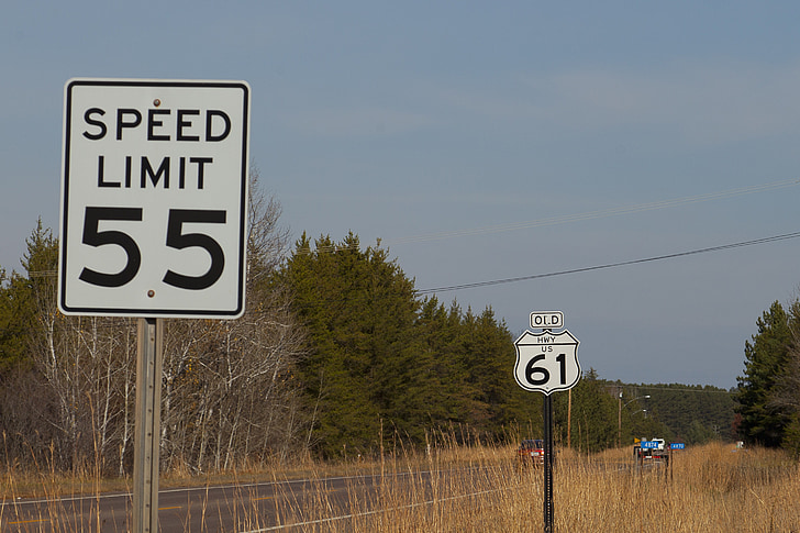 Trasa 61, ograniczenie prędkości, 55, drogi, znak, prędkość, autostrady