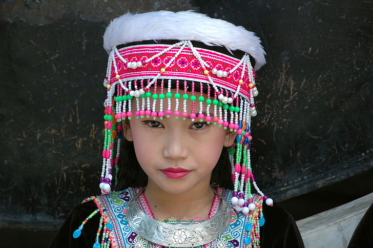 Tajska, kostum, dekle, ženska, obraz, folklorne, portret
