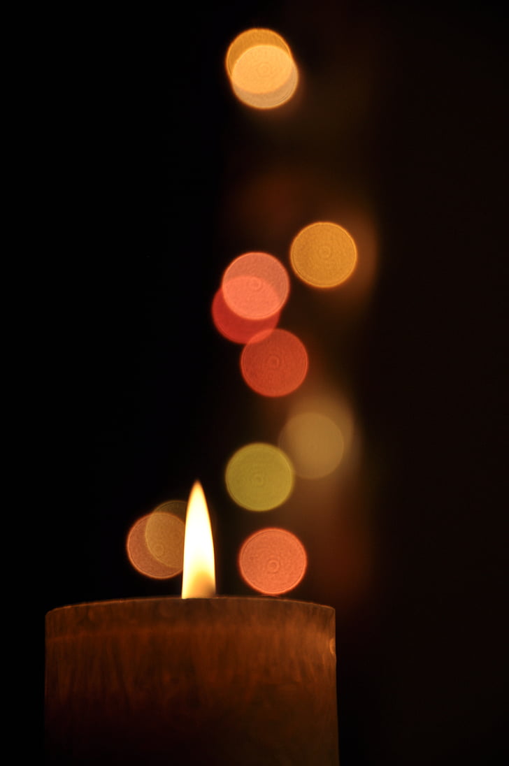 Bokeh, свещ, пламък, тъмно, огън - природен феномен, празник, Светещи