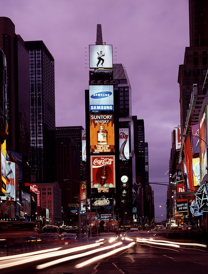 Times square, new york city, skymning, natt, NYC, USA, Manhattan