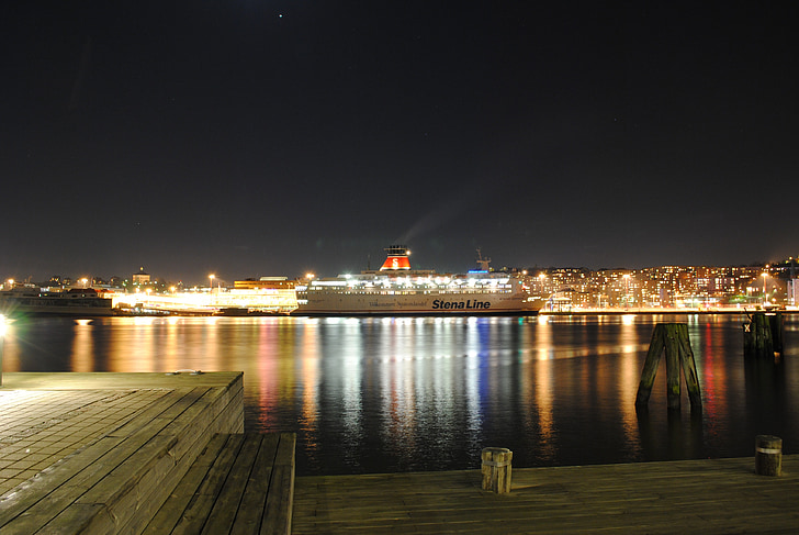 Gothenburg, İsveç, gece, akşam, Işıklar, aydınlatma, binalar