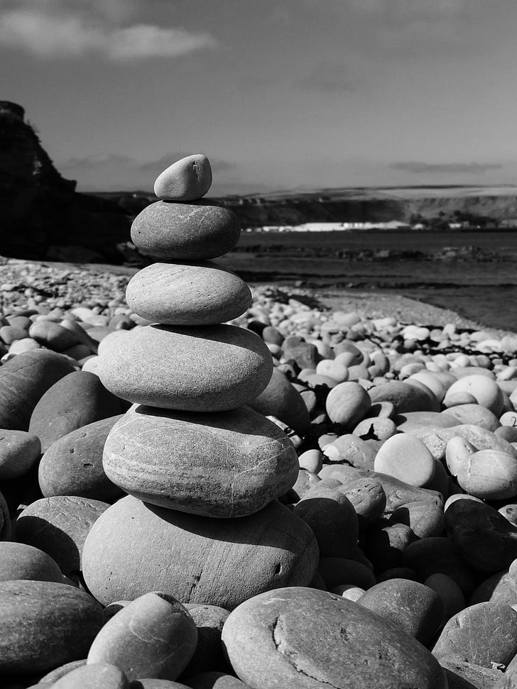 småstein, stranden, sjøen, kysten, steiner, Zen