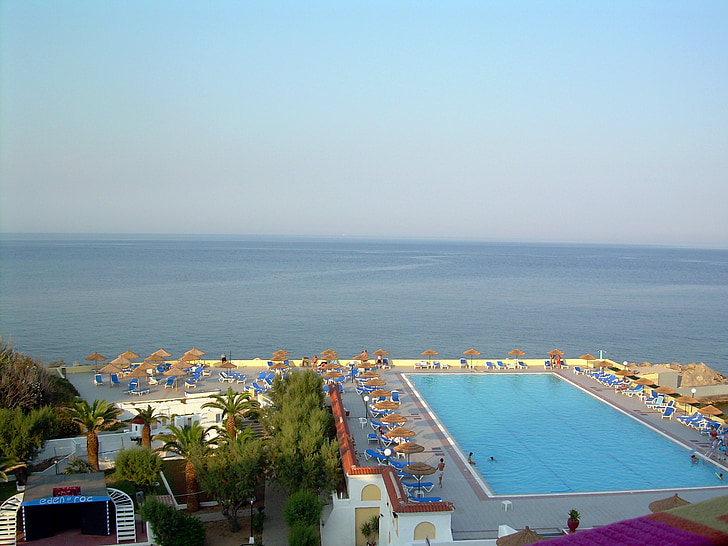 piscina, mar, Rodas, paisaje, Grecia, Isla