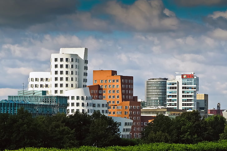 Architektura, fasáda, budova, město, kámen, sklo, Düsseldorf