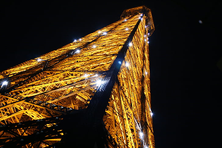 Eiffeltoren, Parijs, nacht, Frankrijk, stad, kunst, kapitaal