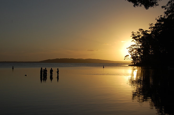 Australija, more, jezero, zalazak sunca, grupa, krajolik, ostalo