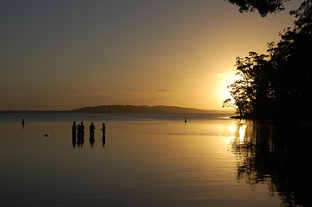 Austrália, more, jazero, západ slnka, skupina, Príroda, zvyšok