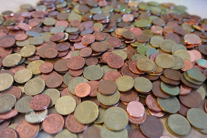 mince, cent, specie, peníze, eura, desetník kusů, kov