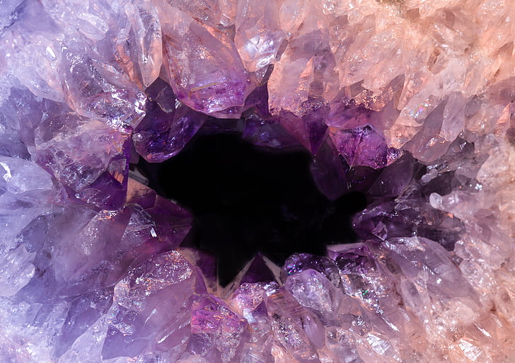 Ametisti, Crystal, violetti, makro, kvartsi, mineraali, helmi