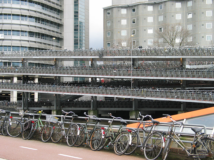 bicyklov, odstavných, parkovanie, Amsterdam, Holandsko