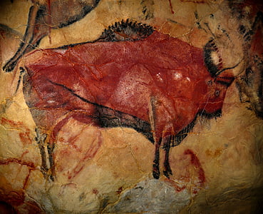 Bison, hulen i altamira, forhistoriske kunst, øvre palæolitiske, kobberstik, steppe bison, forhistorie
