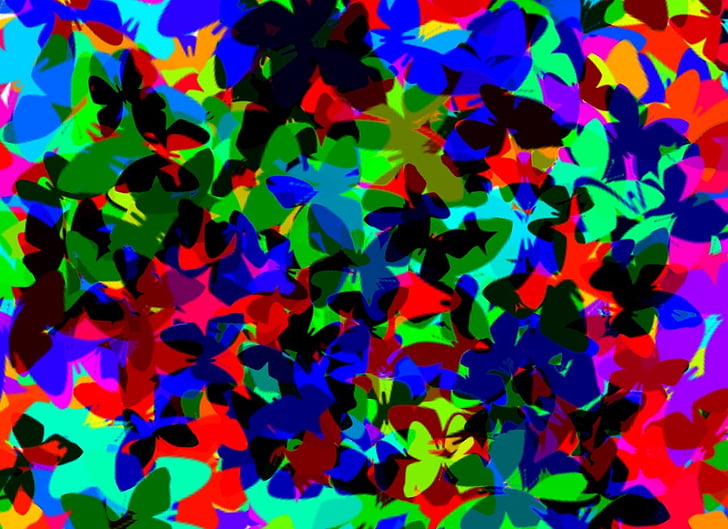 several butterflies, colored, decoration, backgrounds, abstract, multi Colored, confetti