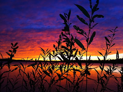 puesta de sol, Wisconsin, Lago de poderes, nubes, Midwest, Color, agua