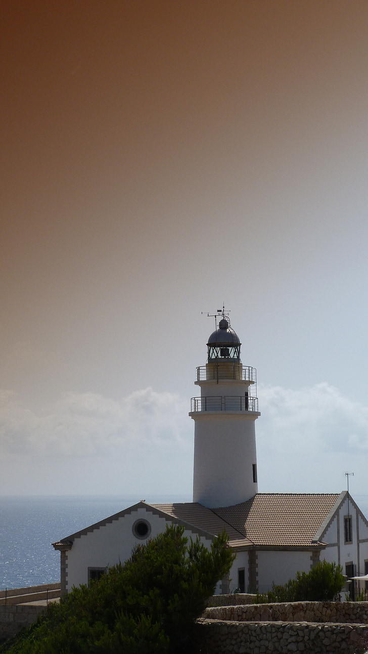 Lighthouse, Stredomorská, more, pobrežie, Ostrov, atmosferické, neba náladu