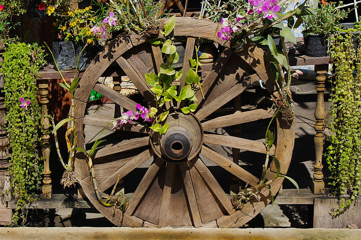 wiel, Wagon wheel, oude, hout, houten, vervoer, Vintage