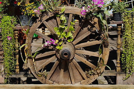 roue, roue de wagon, vieux, bois, en bois, transport, Vintage