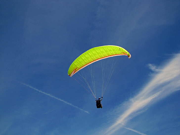 vliegen, paragliding, zweefvliegtuig, hemel, blauw, wolk, blauwe hemel