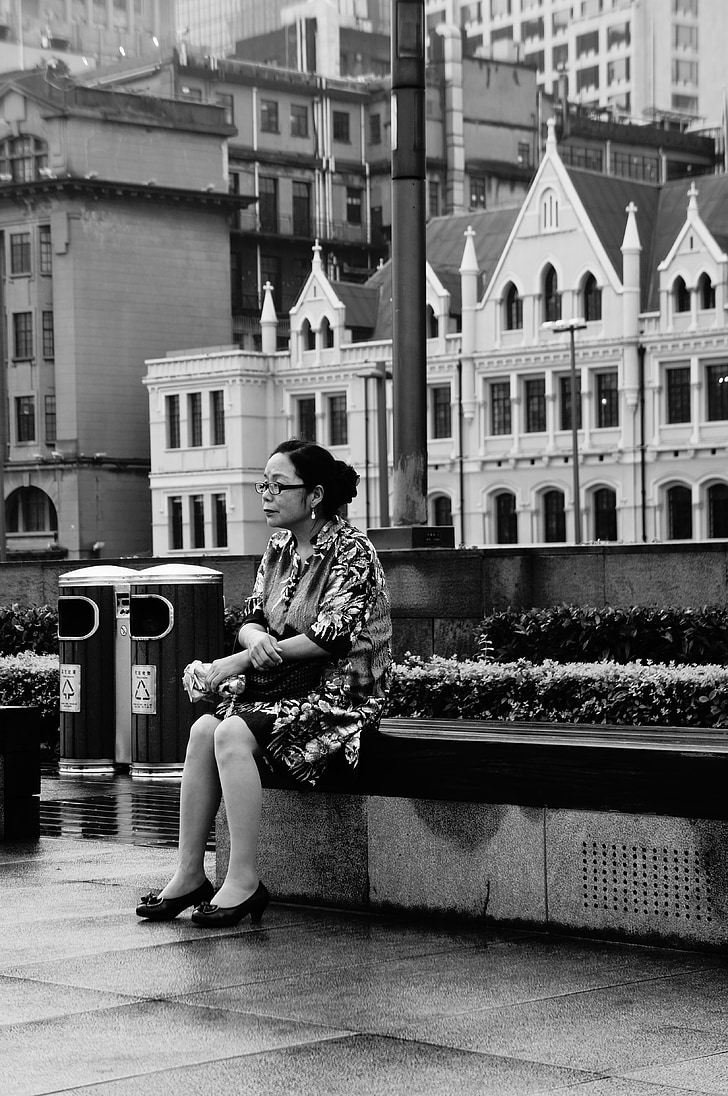 de oude man, rest, Straat, woon alleen, triest, stad, Shanghai