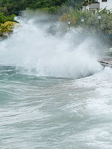 bølge, sprøyte, Molo, vinterstorm, Lake, spray, vann