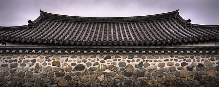 mattonelle di tetto, parete di pietra, Hanok, tradizionale, modello, trama, selvaggio