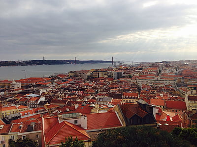 Lisszabon, Portugália, város, utca-és városrészlet, építészet, tető, Európa