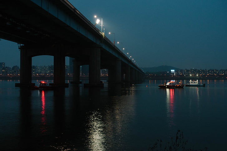 a Koreai Köztársaság, Szöul, folyó, Han folyó, híd, hangang híd, táj