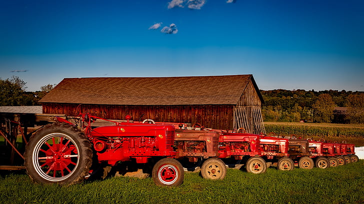 farmall, traktorji, Vintage, starinsko, oprema, podeželja, rdeča