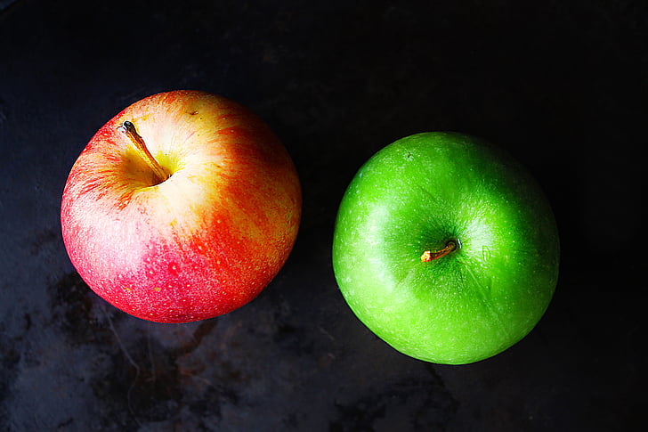 zaļa, sarkana, ābolu, augļi, augļi, pārtika, ēst