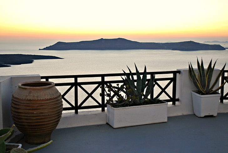 posta de sol, Santorini, vacances, Grècia, illa, paisatge, viatges