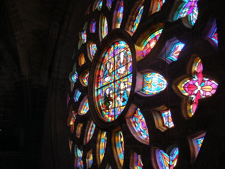 Katedral, Gereja, Sevilla, arsitektur, jendela kaca patri, Roset