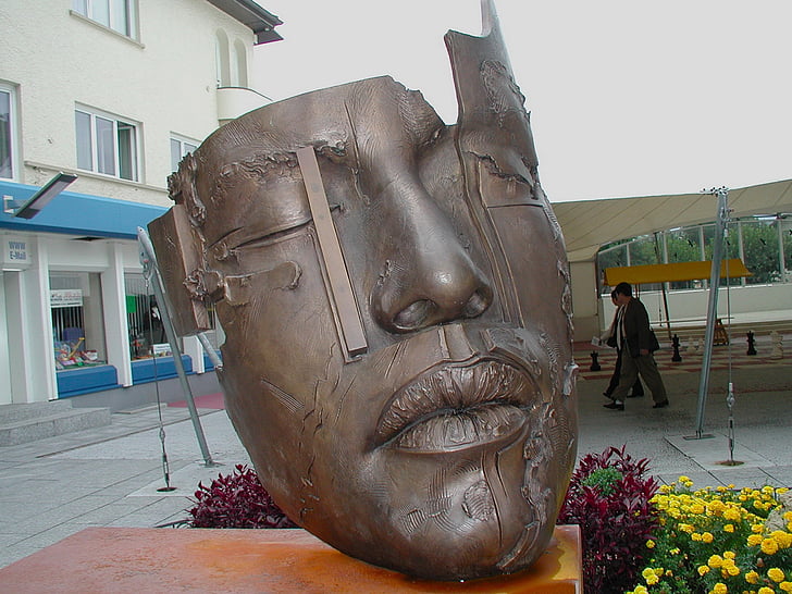 Schweiz, ansigt, hoved, figur, Bronze, statue