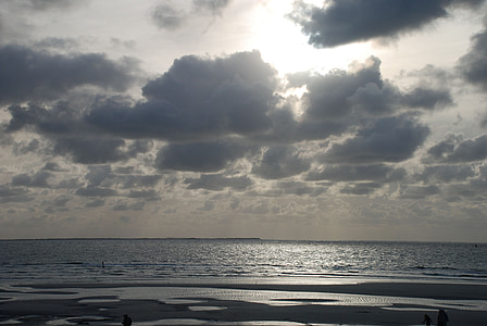 nuages, mer, plage, eau, cieux, marque, coucher de soleil