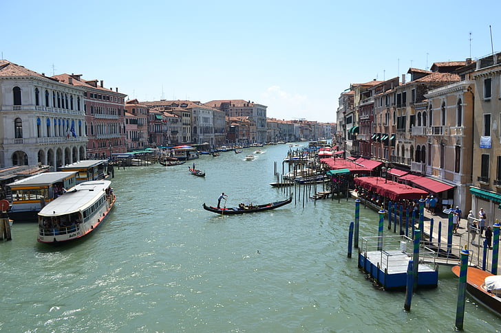 Veneza, canal, casas antigas, Grand, canal, gôndolas, arquitetura