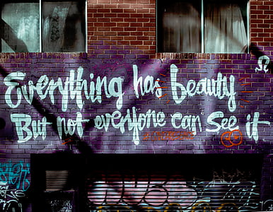 väggen, konst, Graffiti, färger, citat, tegelstenar