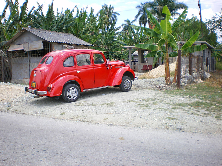 auton, punainen, Havana, Kuuba