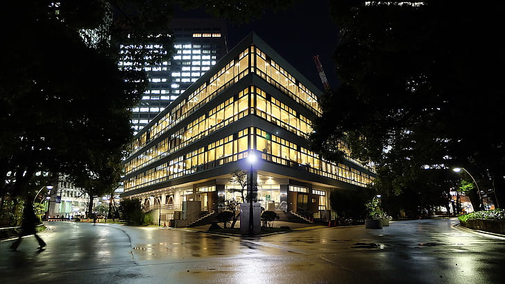 Hibiya, Tokyo, Japan, turism, natt, Downtown, bibliotek