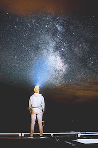 человек, Смотреть, небо, живопись, звезды, Галактика, Млечный путь