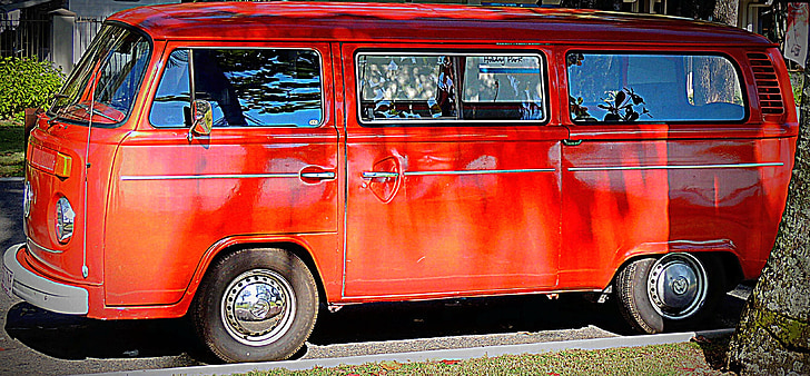 car, van, colour, orange, automobile, classic, style