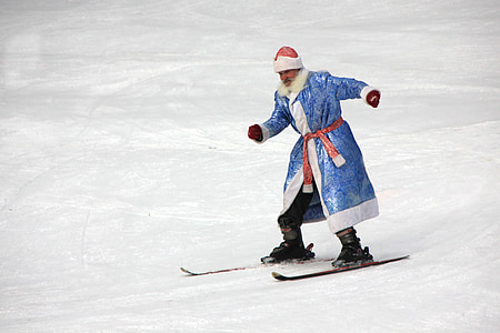 santa claus, grandfather, new year's eve, skiing, winter, snow, holiday