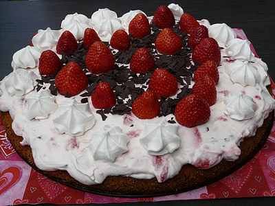 kage, jordbærtærte, jordbær, jordbær kage, fløde, Sød, lækker