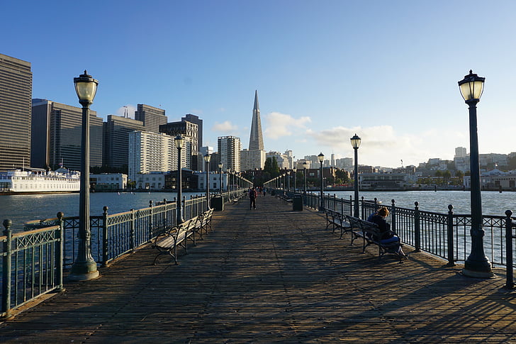 Bridge, San francisco, solnedgang, bybildet, Urban skyline, bymiljø, arkitektur
