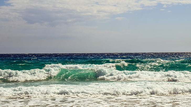 κύματα, αφρώδες υλικό, σπρέι, στη θάλασσα, μπλε, παραλία, βουτιά