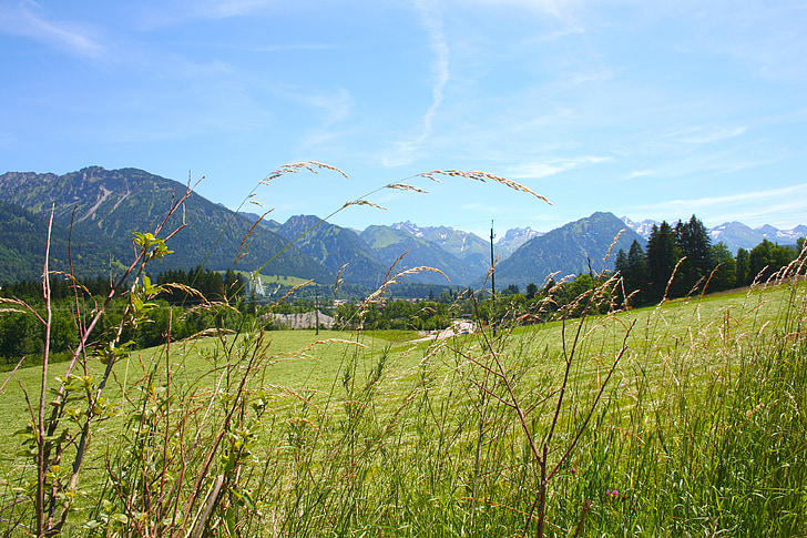 Allgäu, Bavaria, Oberstdorf, Panorama, hory, hlásené, letné